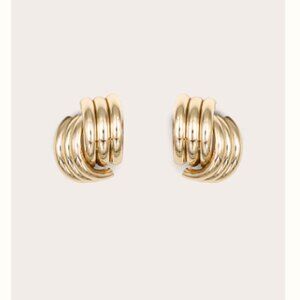 Gold Ribbed Curved Statement Stud Earrings
